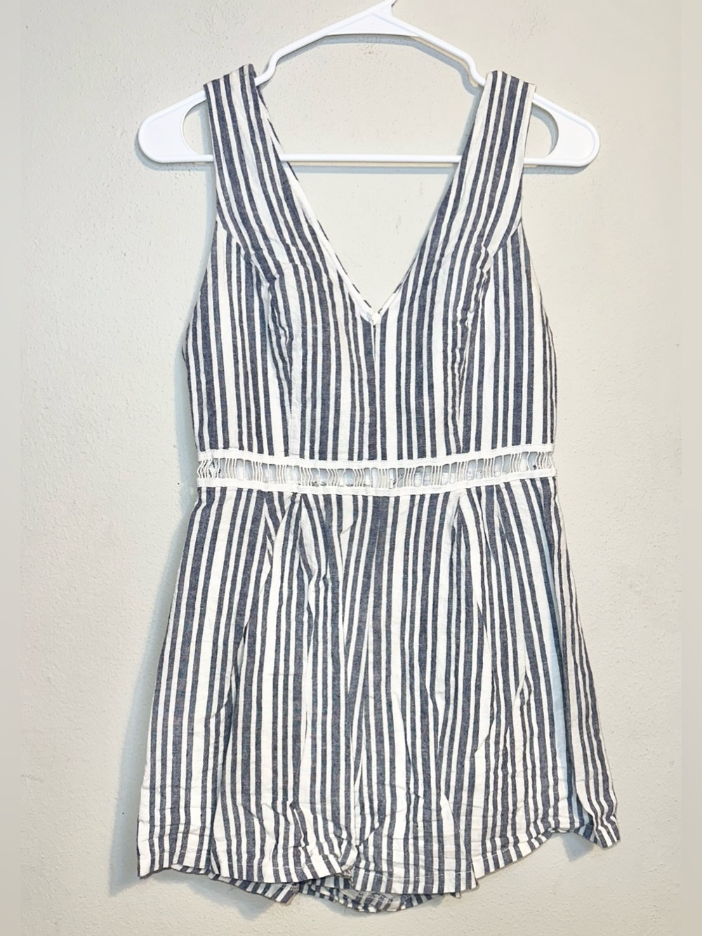Dainty Hooligan Navy and White Striped V-Neck Romper